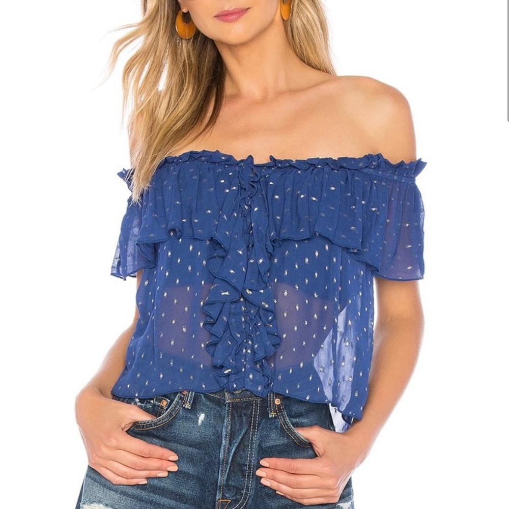 House of Harlow 1960 x REVOLVE Garrett Top in Navy & Gold Dot